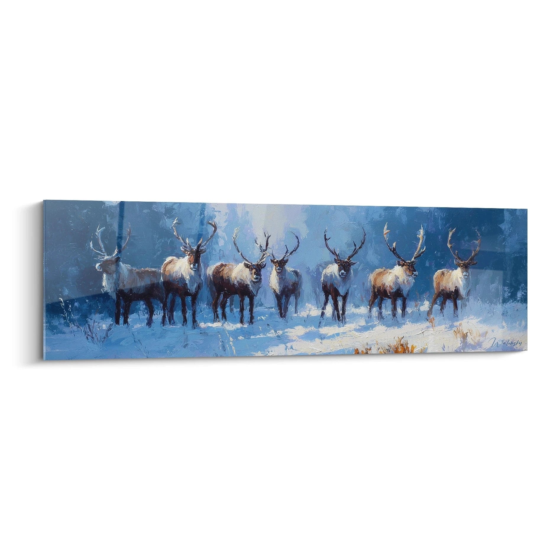 Tableau mural rennes Noël représentant des rennes majestueux dans un paysage hivernal