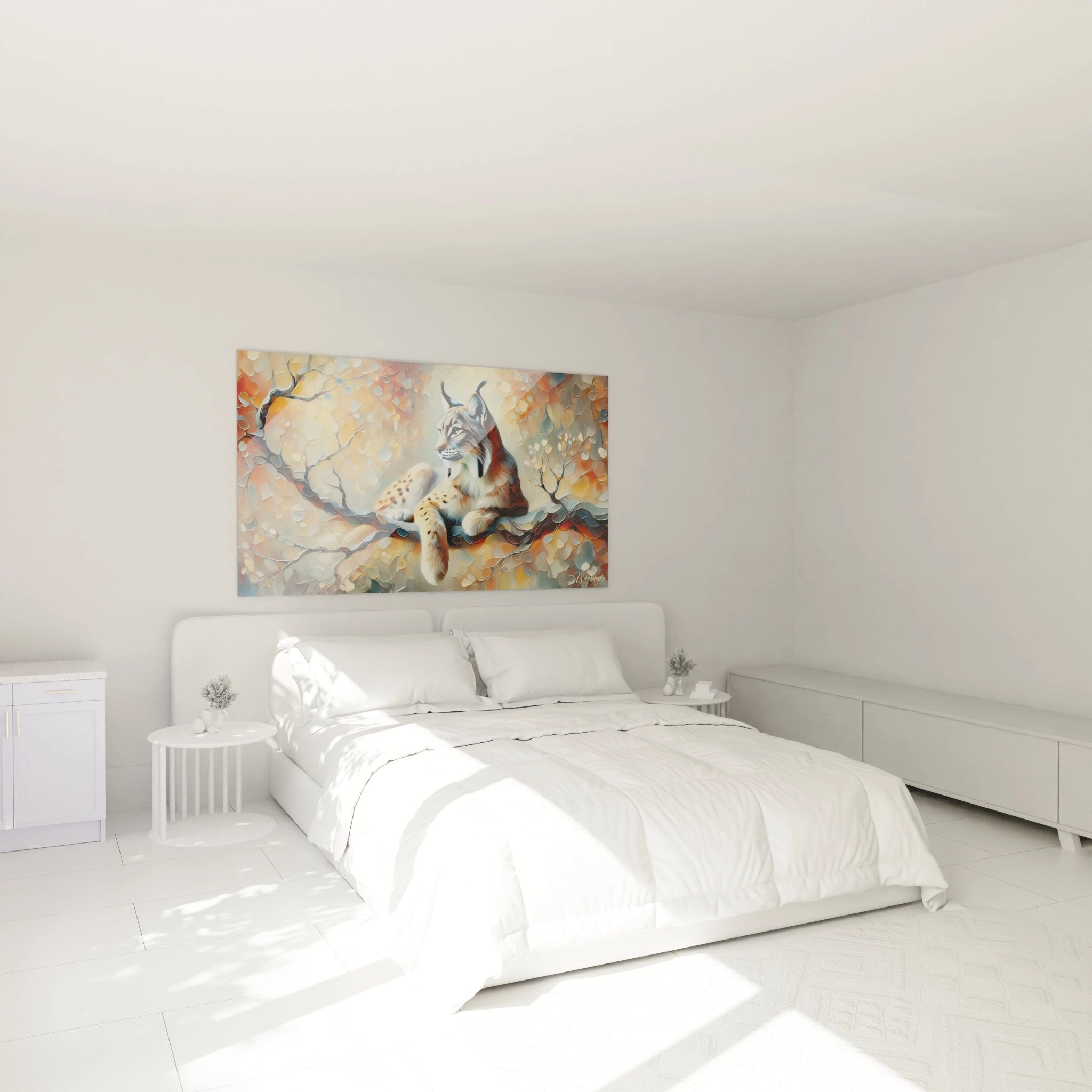 Accroché au mur de votre chambre, ce tableau lynx apporte une touche sophistiquée. Son pelage détaillé et son regard intense créent une atmosphère relaxante et contemplative.

