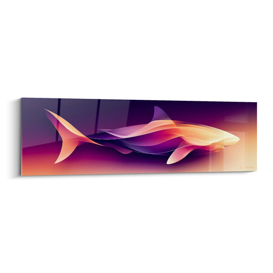 Tableau Requin abstrait aux voiles violettes et dorées - Glisse crépusculaire - Edition Requin