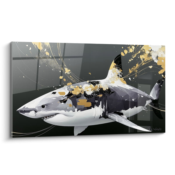 Tableau Requin blanc aux éclats dorés - Éclosion abyssale - Edition Requin