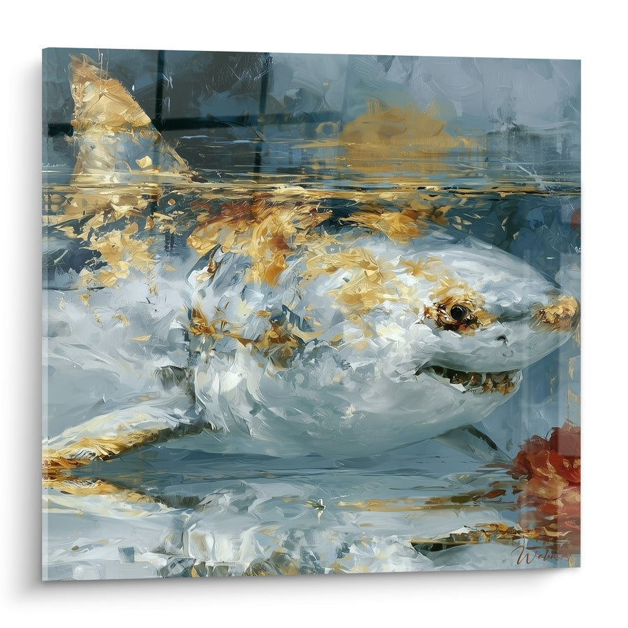 Tableau Requin blanc et doré en surface - Émergence silencieuse - Edition Requin