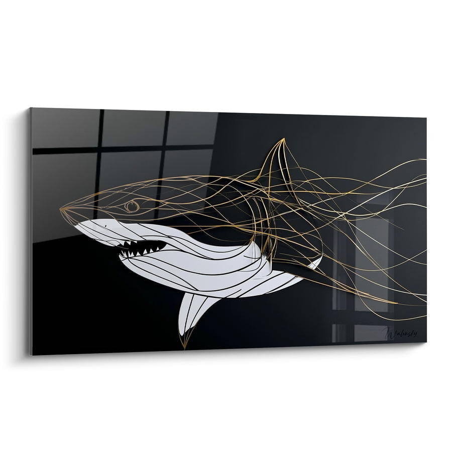 Tableau Requin blanc aux lignes dorées - Silhouette en mouvement - Edition Requin