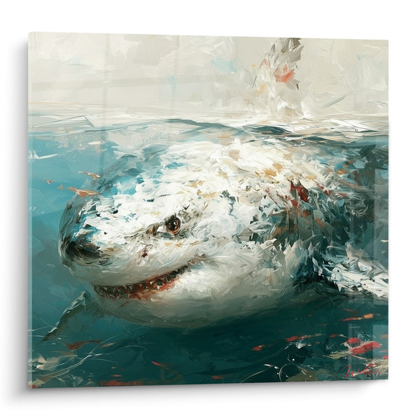 Tableau Requin blanc surgissant des eaux turquoise - Surgissement des profondeurs - Edition Requin