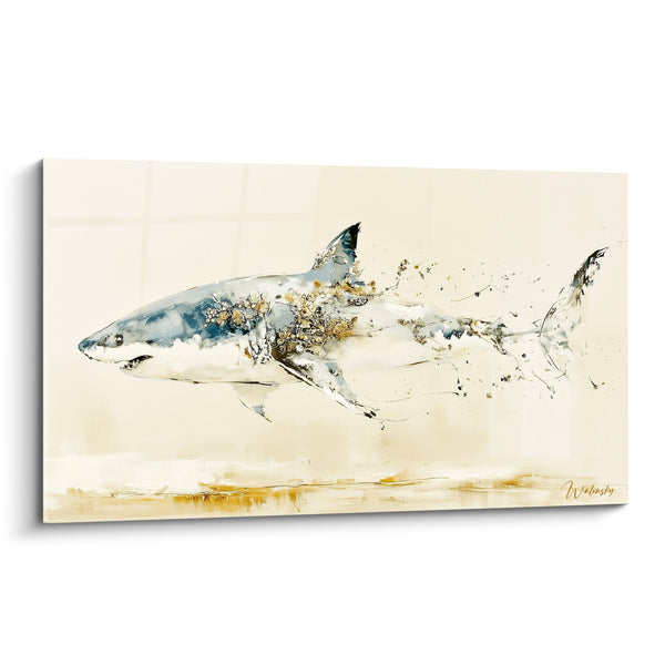 Tableau Requin bleu et doré à éclats - Dissolution silencieuse - Edition Requin
