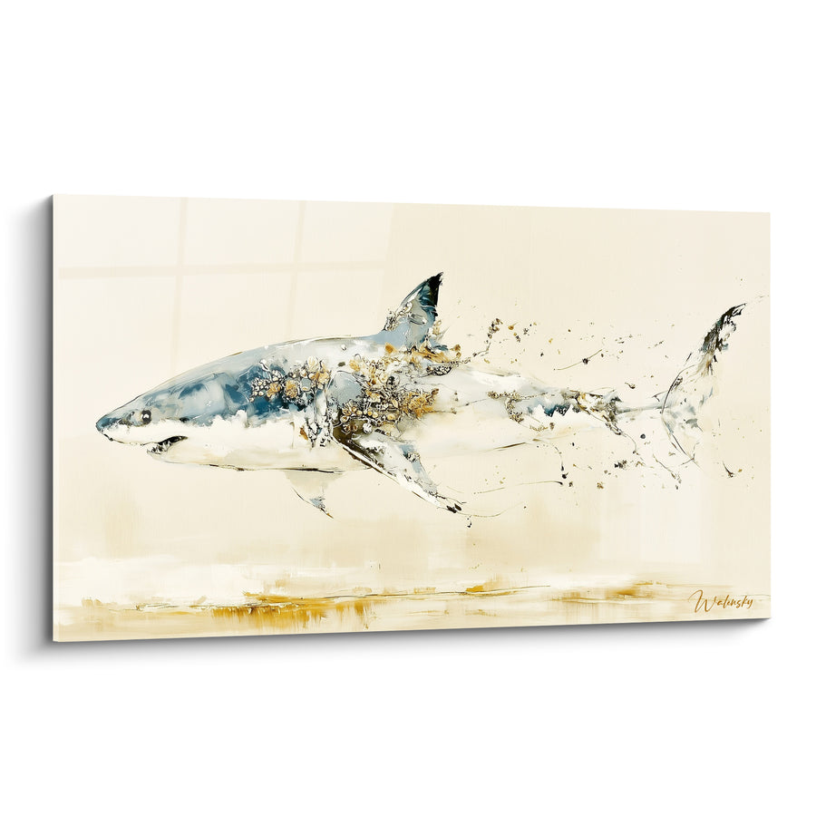 Tableau Requin bleu et doré à éclats - Dissolution silencieuse - Edition Requin