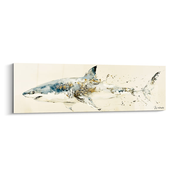 Tableau Requin bleu et doré en dissolution - Dissolution marine - Edition Requin