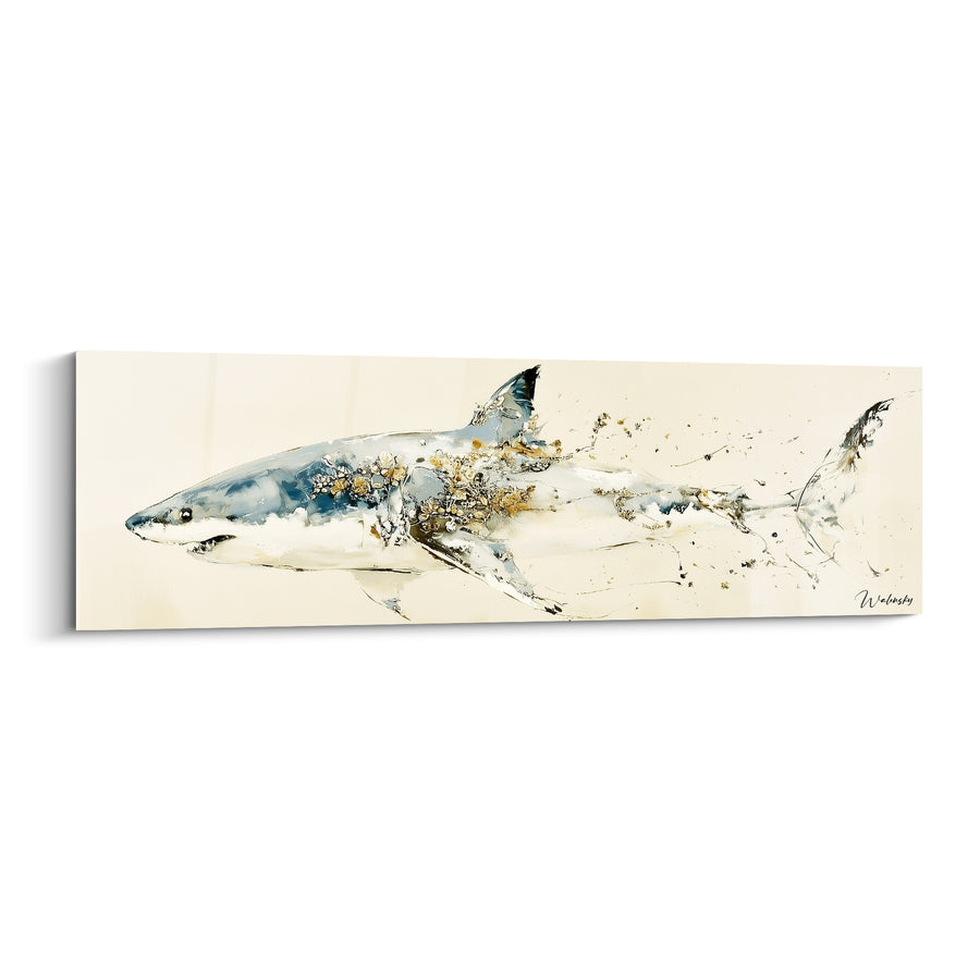 Tableau Requin bleu et doré en dissolution - Dissolution marine - Edition Requin