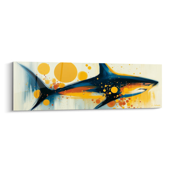 Tableau Requin bleu marine et jaune moutarde éclaboussé - Éclaboussure océanique - Edition Requin