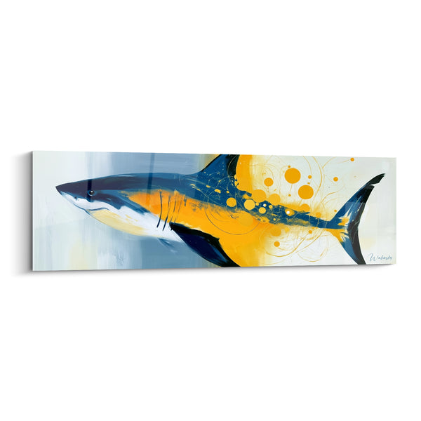 Tableau Requin bleu marine et jaune moutarde éclatant - Traversée dorée - Edition Requin