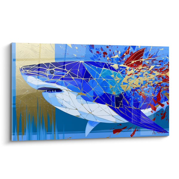 Tableau Requin bleu et doré façon vitrail - Fracture aquatique - Edition Requin
