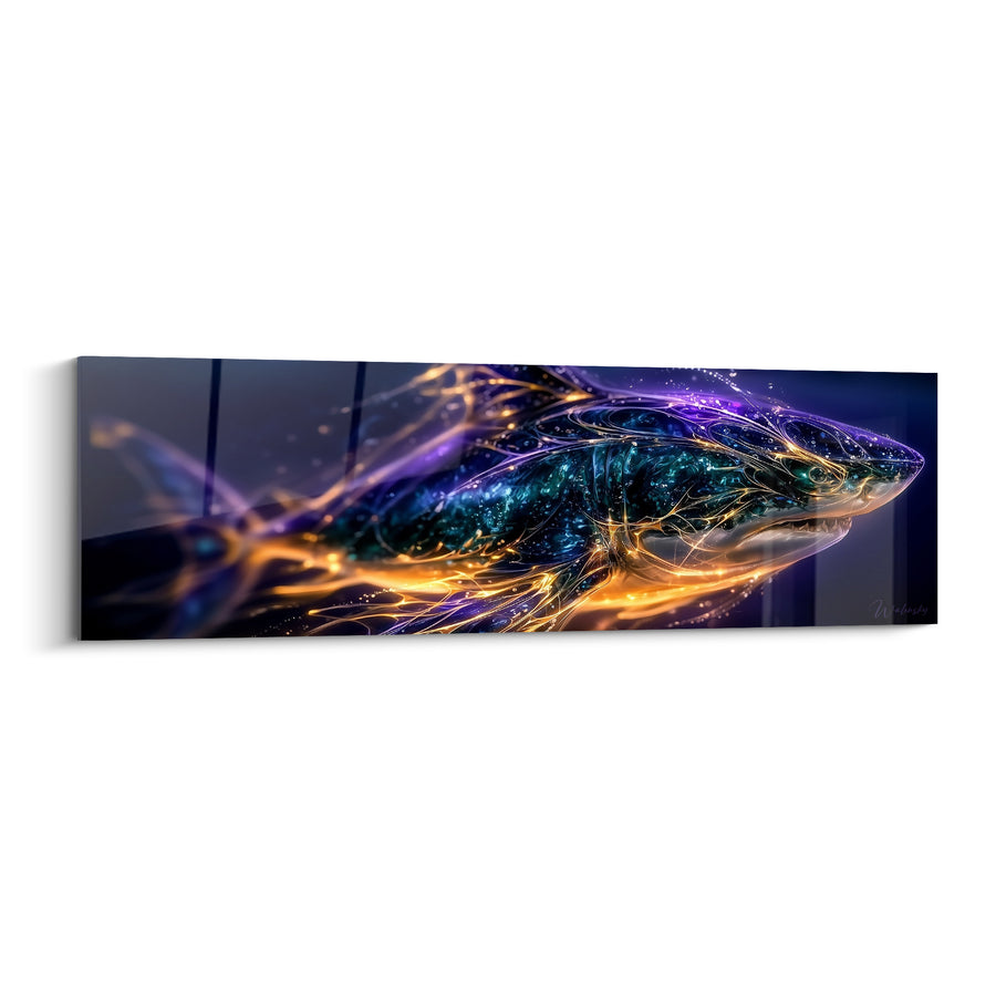 Tableau Requin bleu nuit aux veines dorées - Pulsation abyssale - Edition Requin