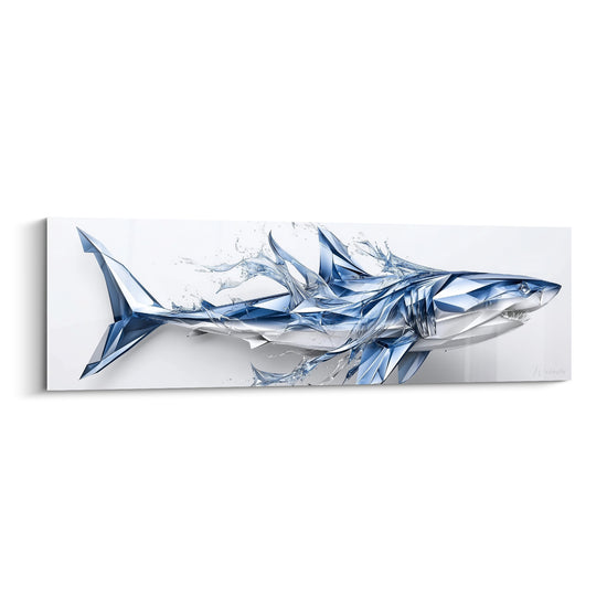 Tableau Requin cristallin bleu et blanc facetté - Éclat de cristal marin - Edition Requin