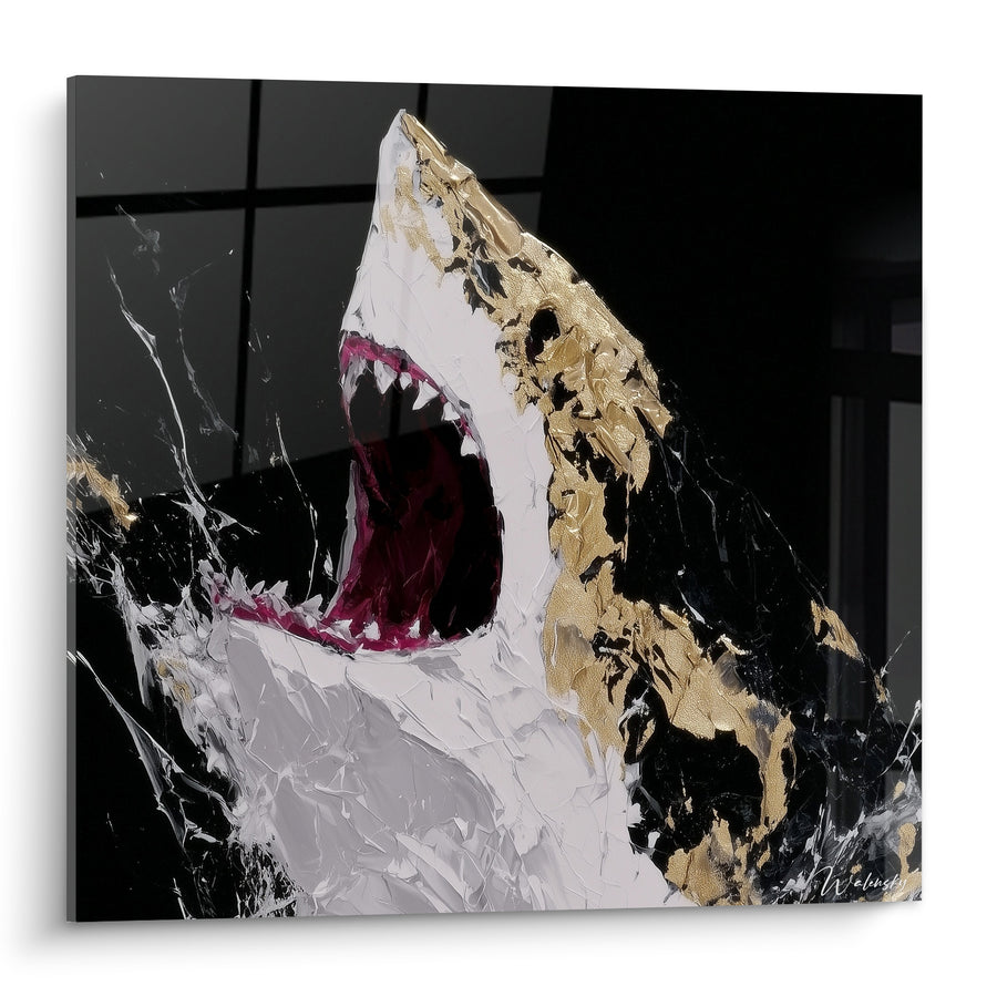 Tableau Requin noir et doré gueule ouverte - Fureur des abysses - Edition Requin