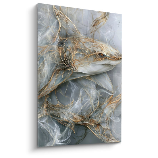 Tableau Requin filaments dorés et gris - Apparition immatérielle - Edition Requin