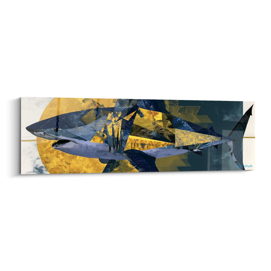 Tableau Requin géométrique doré et bleu marine - Fragments océaniques - Edition Requin