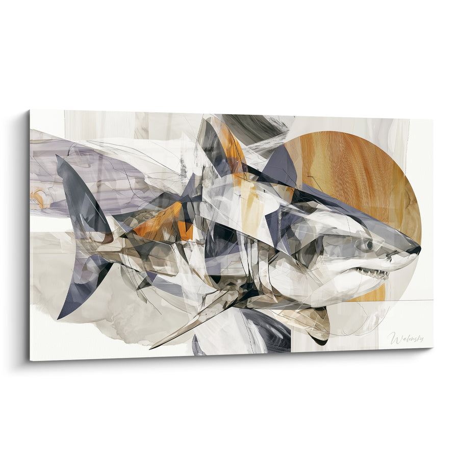 Tableau Requin gris et ocre aux fragments géométriques - Fragments abyssaux - Edition Requin