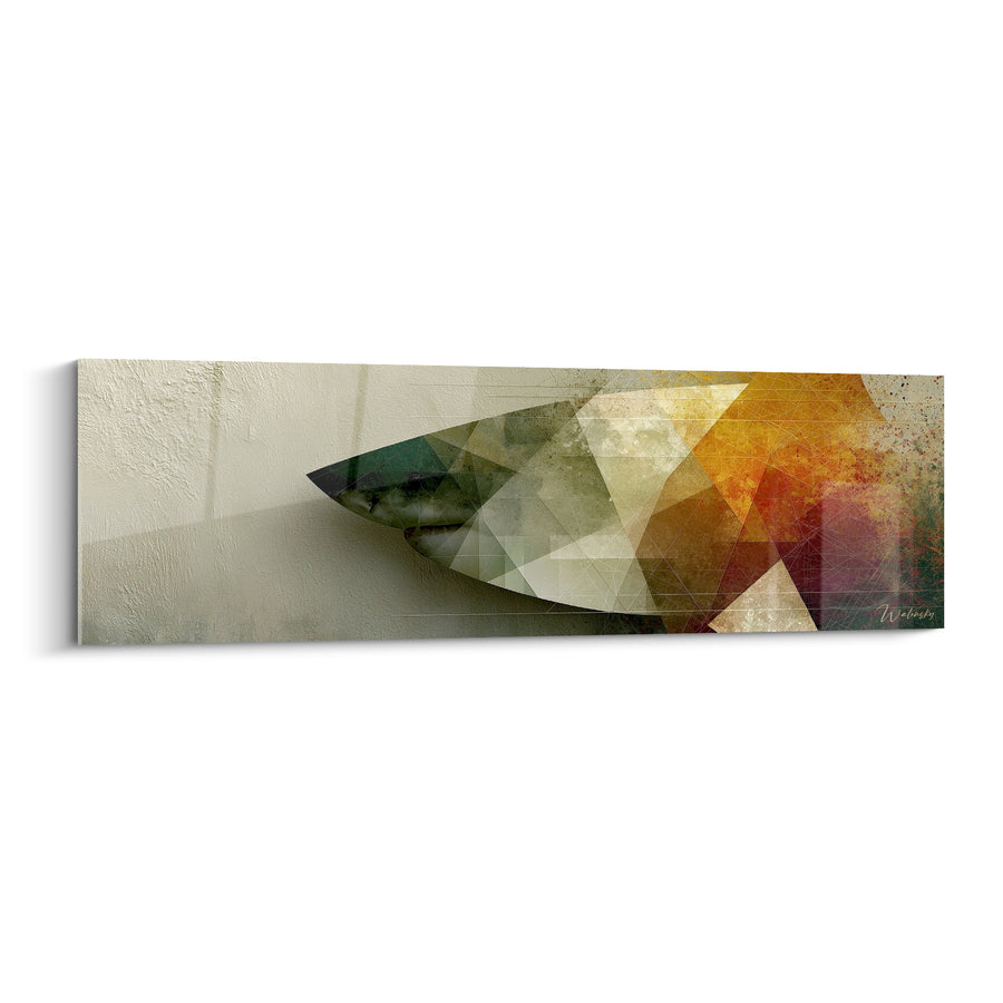 Tableau Requin vert et ocre aux triangles superposés - Museau émergeant du mur - Edition Requin
