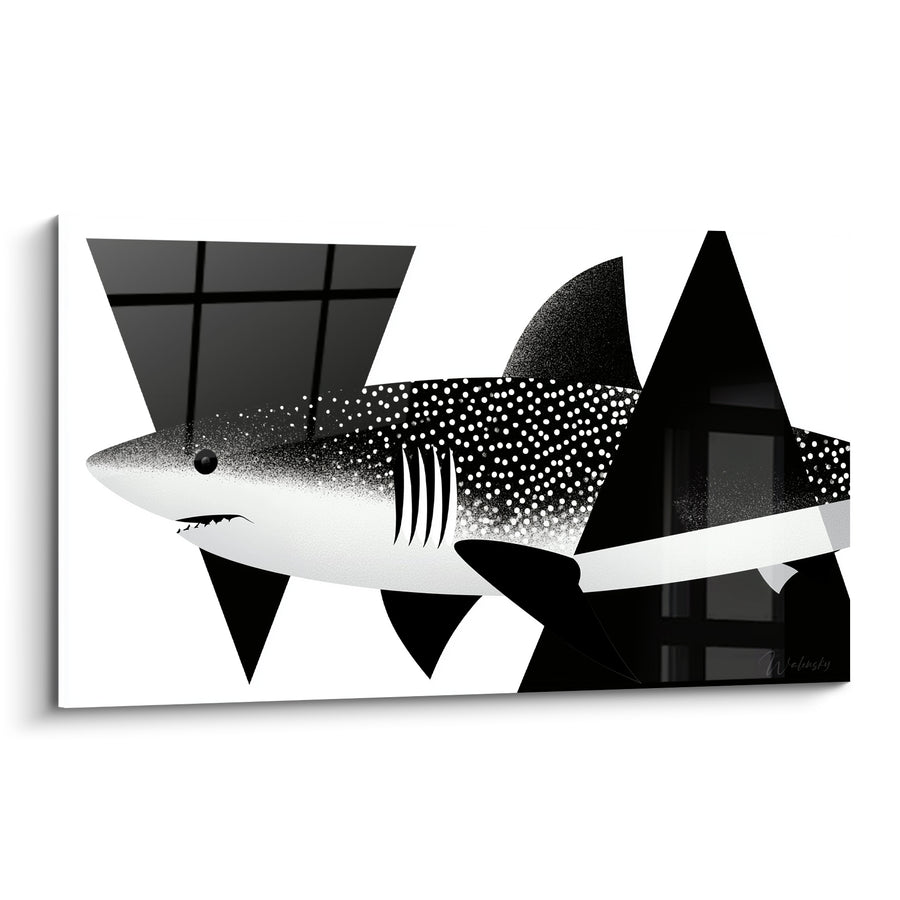 Tableau Requin blanc et noir aux motifs pointillés - Silhouette abyssale - Edition Requin