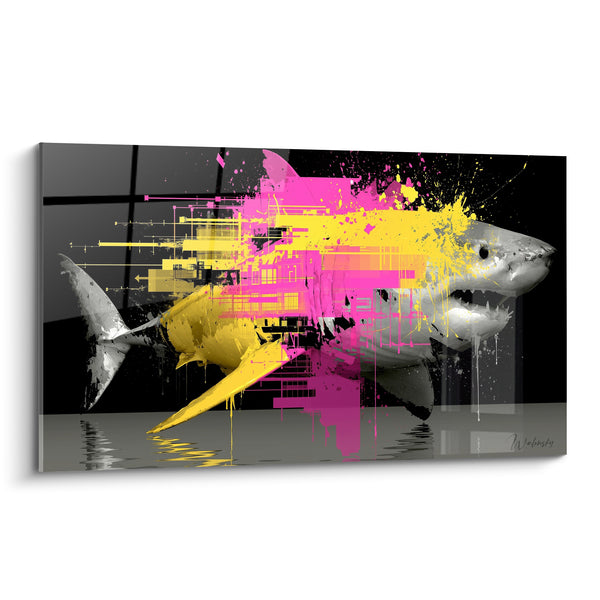 Tableau Requin gris aux éclats rose et jaune - Fusion électrique - Edition Requin