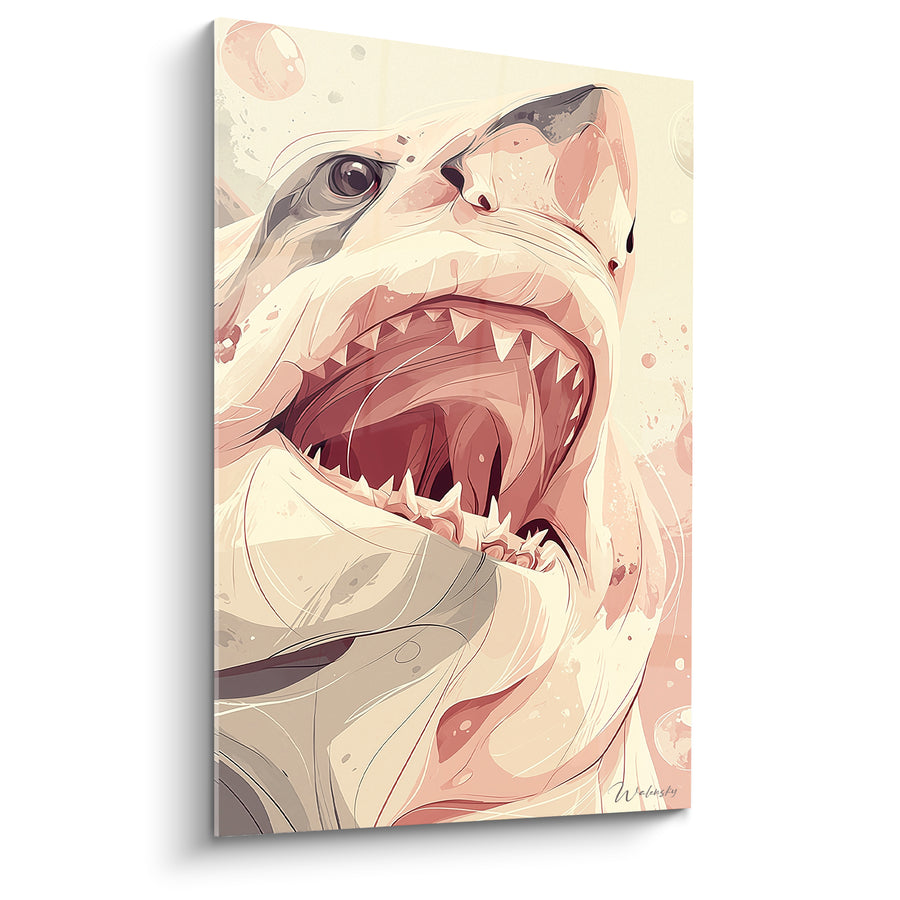 Tableau Requin gueule ouverte aux tons rosés - Fureur suspendue - Edition Requin