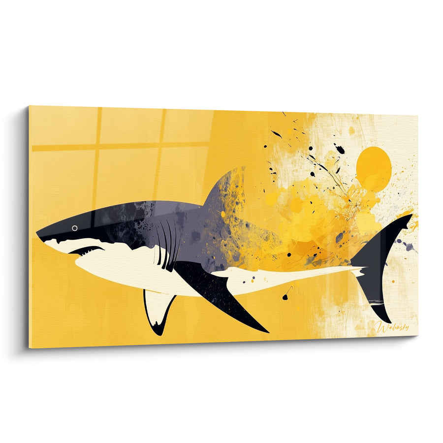 Tableau Requin gris et jaune éclaboussures d'encre - Fureur solaire - Edition Requin