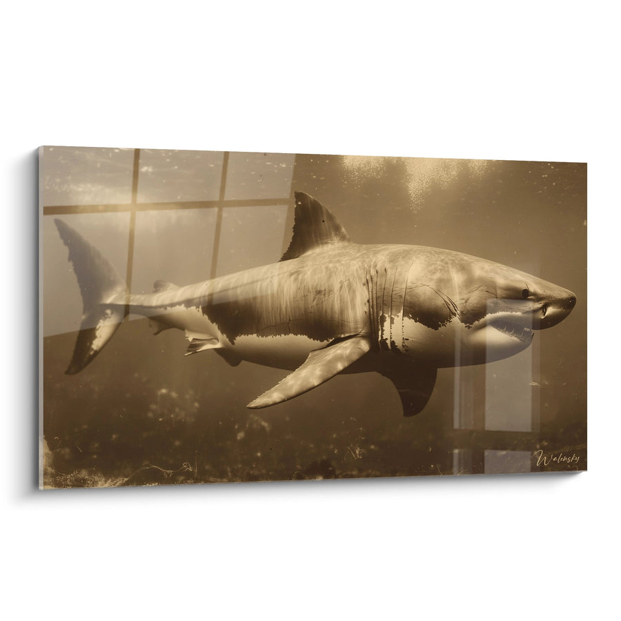 Hai Megalodon Gemälde - Raubtier der goldenen Abgründe - Megalodon Edition