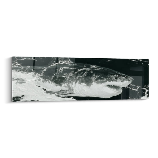 Tableau Requin noir et blanc aux empâtements sculptés - Écume texturée en relief - Edition Requin