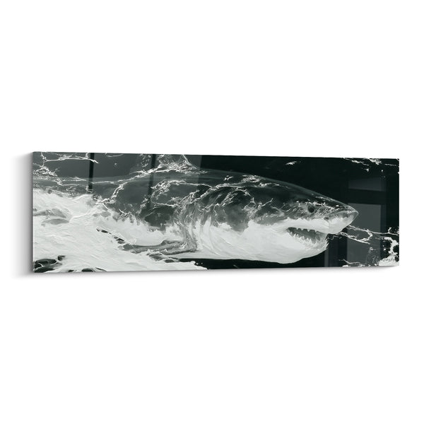 Tableau Requin noir et blanc aux empâtements sculptés - Écume texturée en relief - Edition Requin