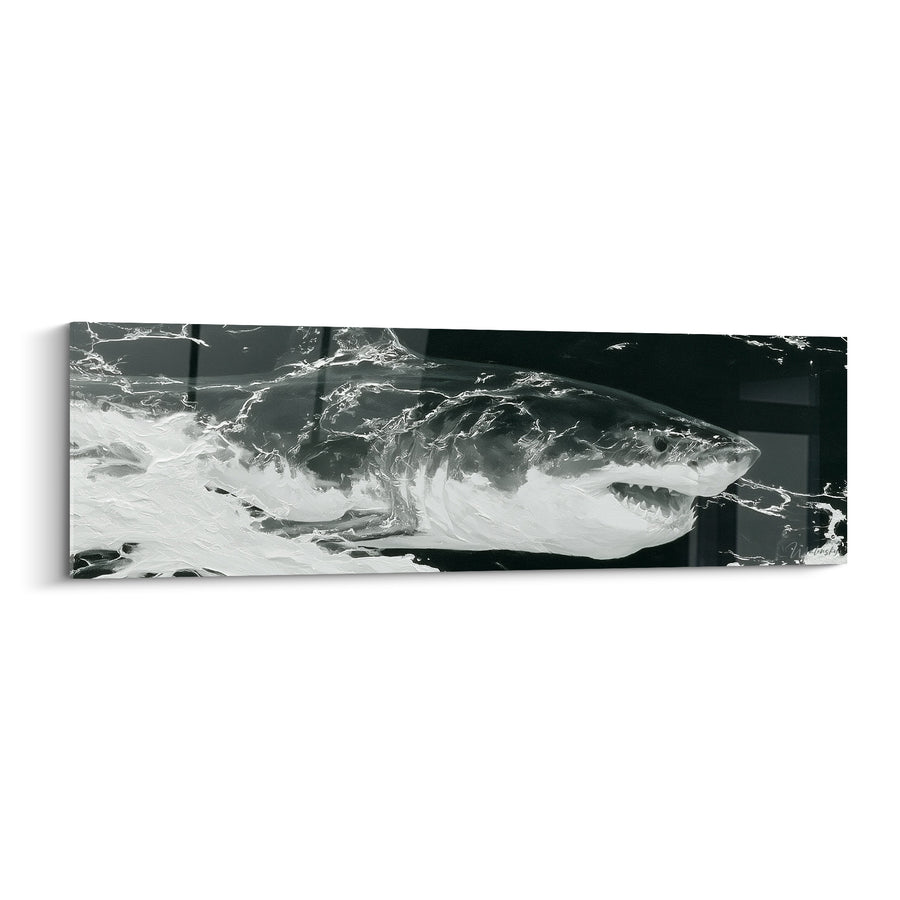 Tableau Requin noir et blanc aux empâtements sculptés - Écume texturée en relief - Edition Requin