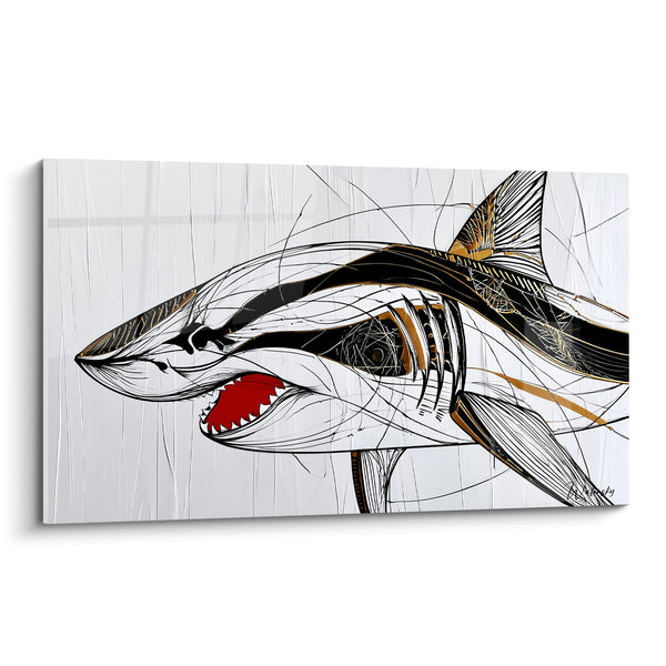 Tableau Requin noir aux traits dorés - Instant de chasse - Edition Requin