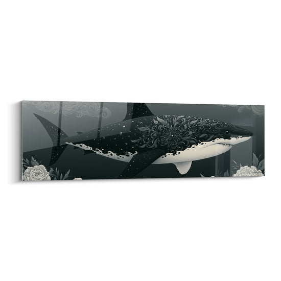 Tableau Requin noir aux motifs floraux gravés - Mystère des profondeurs - Edition Requin