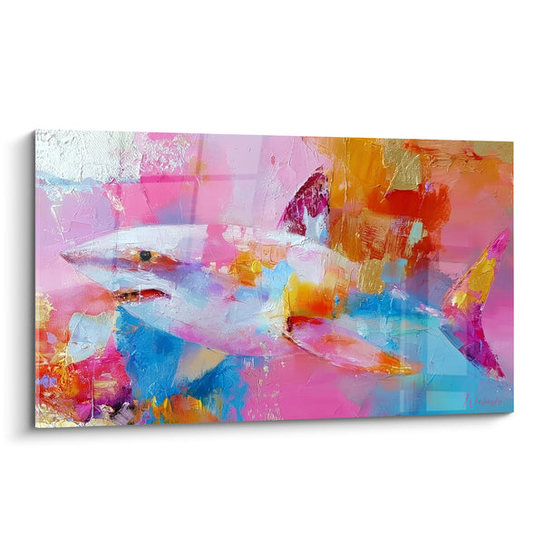 Tableau Requin blanc aux teintes roses et bleues - Rêverie marine colorée - Edition Requin