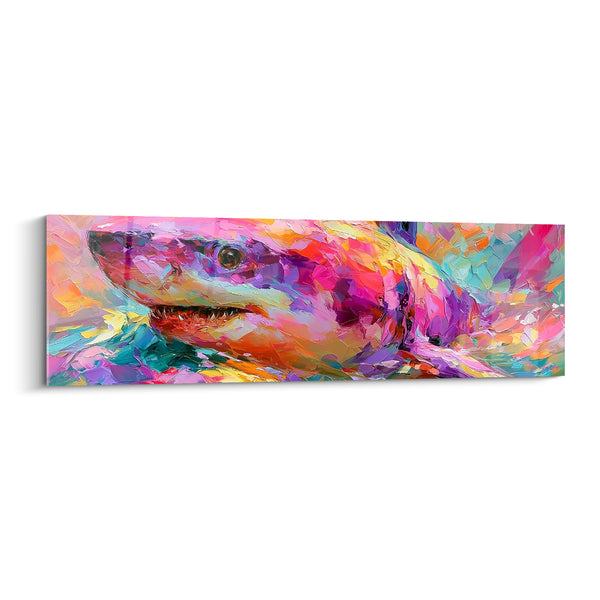 Tableau Requin rose et turquoise en empâtements vifs - Fureur arc-en-ciel - Edition Requin