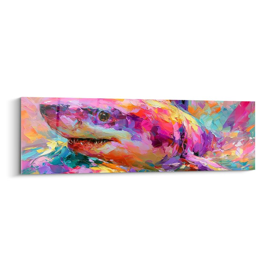 Tableau Requin rose et turquoise en empâtements vifs - Fureur arc-en-ciel - Edition Requin