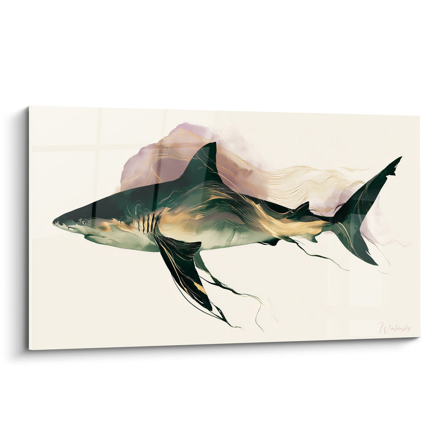 Tableau Requin vert émeraude aux volutes dorées - Souffle des profondeurs - Edition Requin