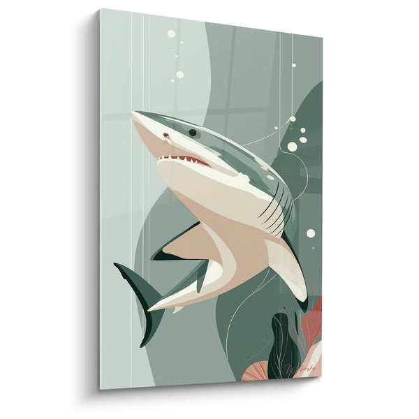 Tableau Requin vert sauge et corail illustré - Ascension silencieuse - Edition Requin