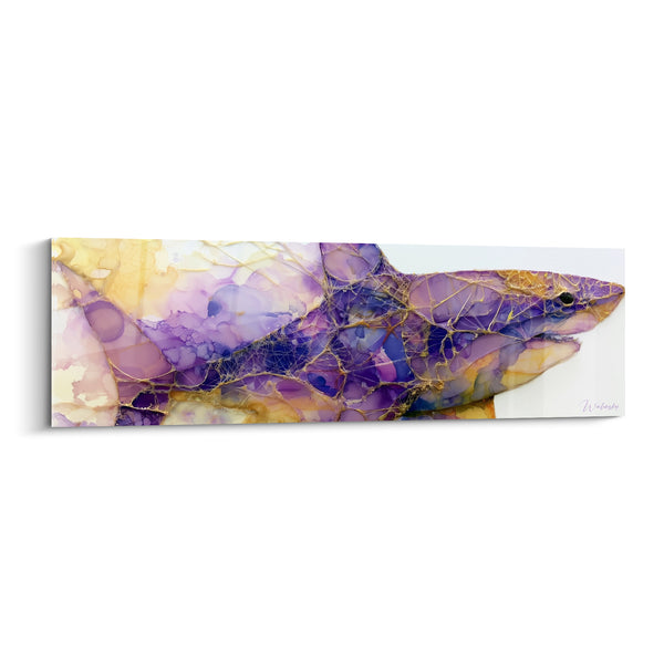 Tableau Requin violet et doré aux craquelures marbrées - Fossile précieux - Edition Requin