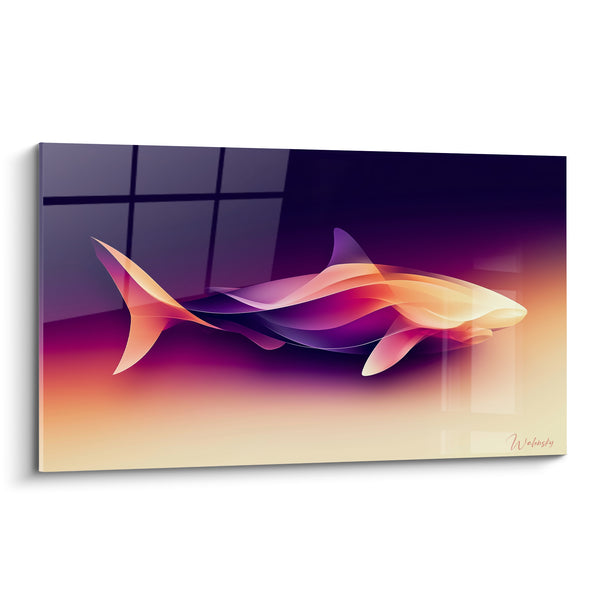 Tableau Requin translucide aux dégradés violets et orangés - Lueur des profondeurs - Edition Requin