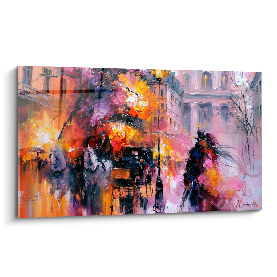 Tableau Calèche attelage doré et rose - Soirée sur les boulevards - Edition Vintage