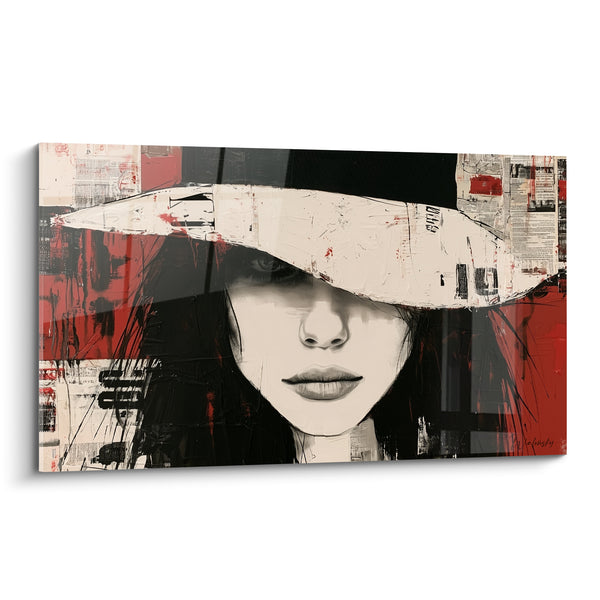 Tableau Femme au large chapeau rouge et noir - Silhouette incognito - Edition Rétro