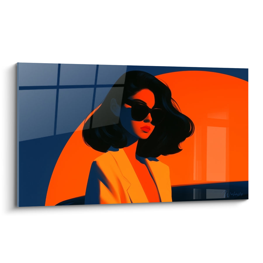 Tableau Femme lunettes noires blazer orange - Silhouette souveraine - Edition Rétro
