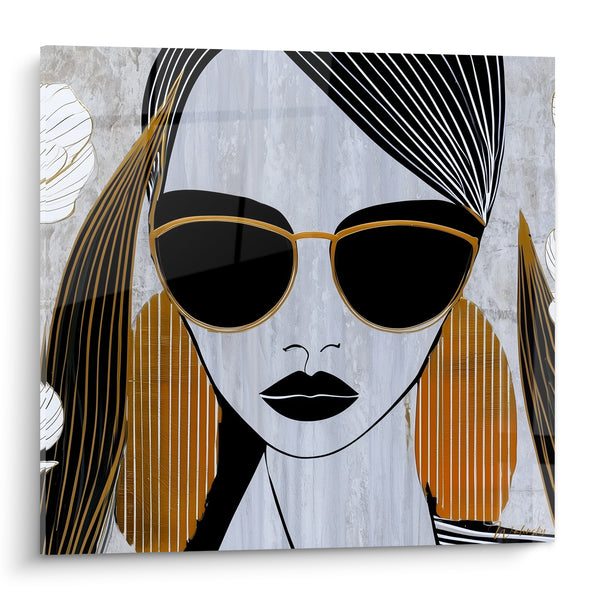 Tableau Femme aux lunettes ocre et noires - Allure incognito - Edition Rétro