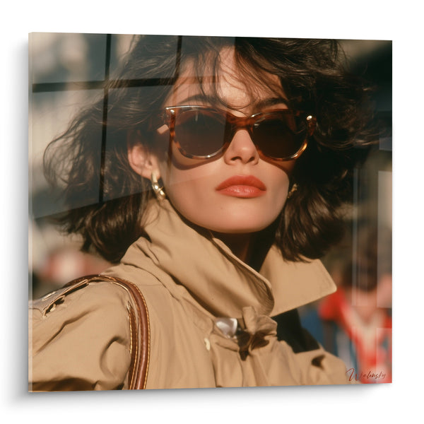 Tableau Femme brune trench beige lunettes écaille - Allure citadine - Edition Rétro