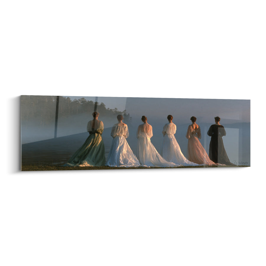 Tableau Femmes en robes blanches et vertes - Cortège silencieux - Edition Vintage