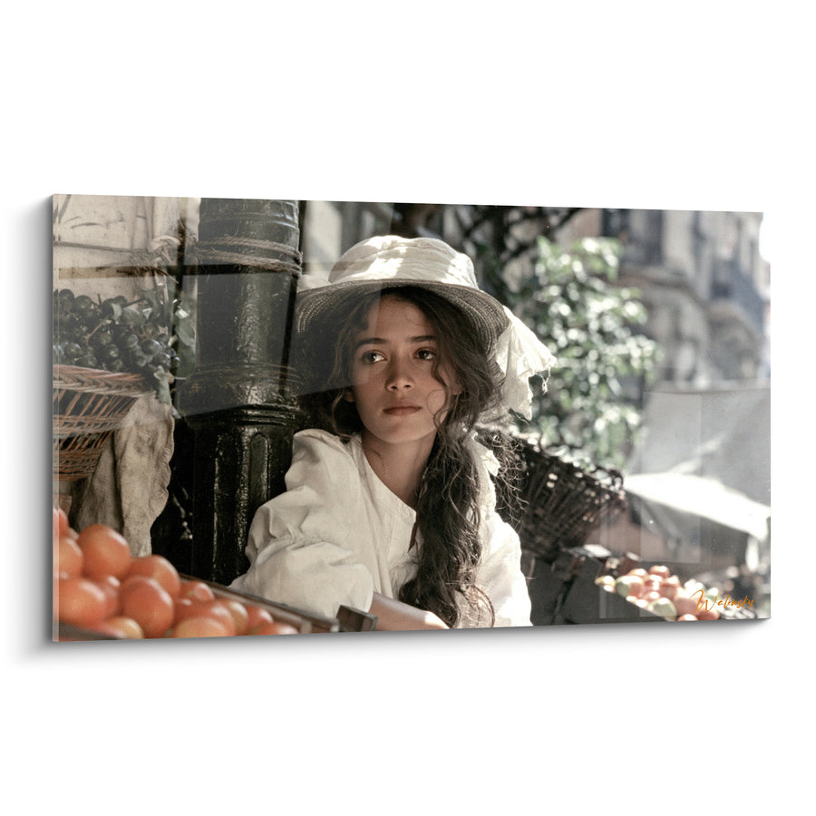 Tableau Vendeuse au chapeau blanc et tomates - Pause au marché - Edition Vintage