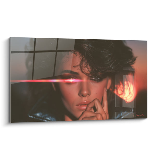 Tableau Portrait femme brune anthracite doré rayon lumineux - Éclair du crépuscule - Edition Rétro