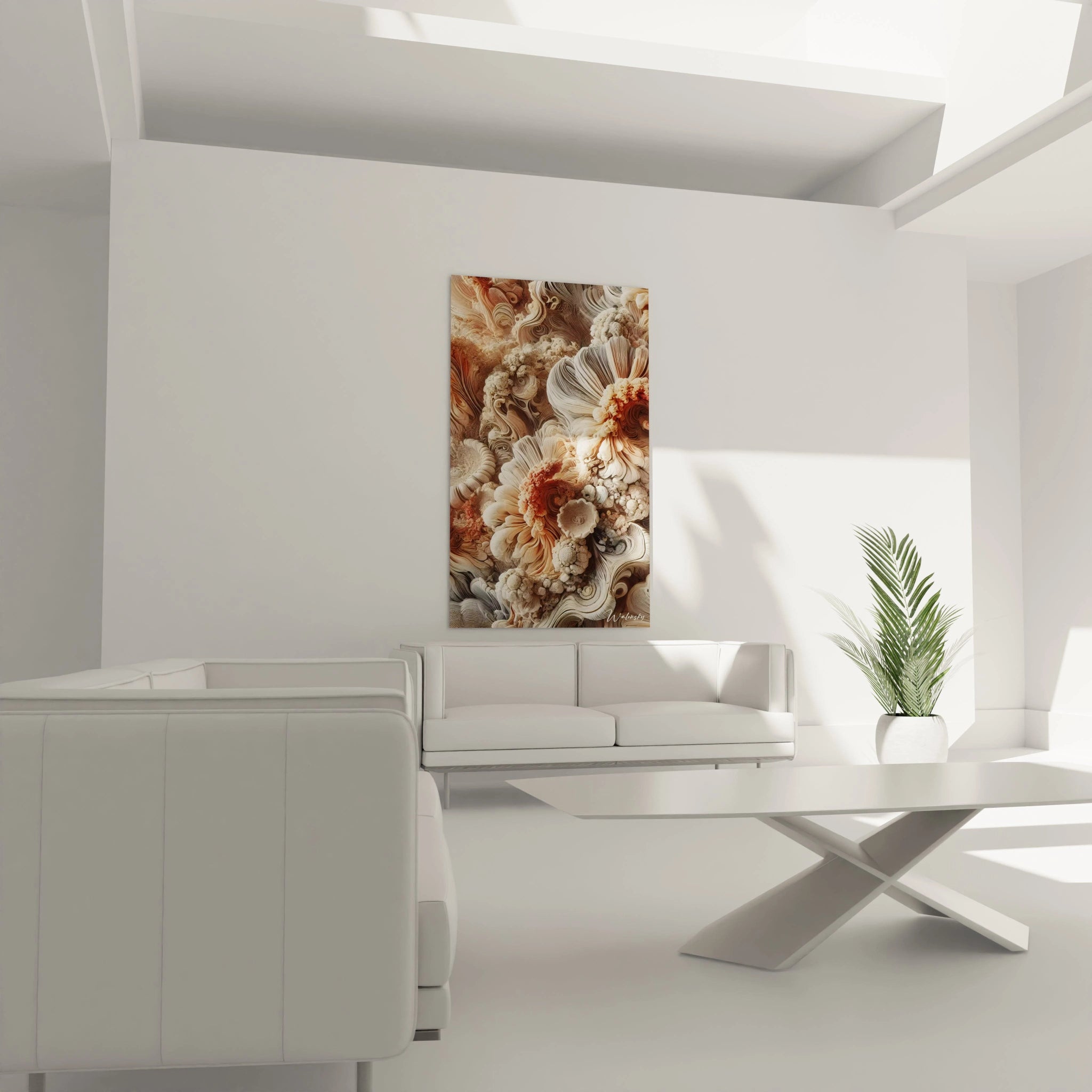 Tableau Nature en verre acrylique au-dessus d'un canapé dans un salon - Art mural impressionnant et contemporain - Décoration intérieure inspirée par la nature pour salon - Tableau de grande taille et impression haute définition - Élément décoratif raffiné pour salon moderne
