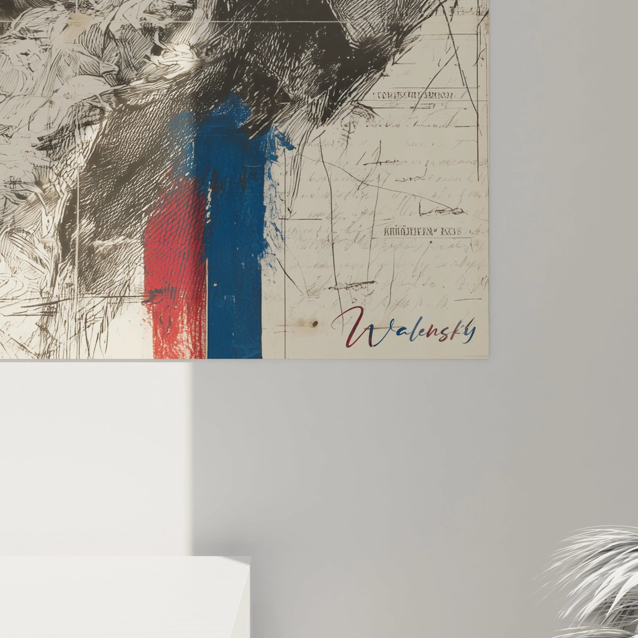 Walensky tableau mural avec touches tricolores et croquis historique sur parchemin tableau révolution française cœur battant