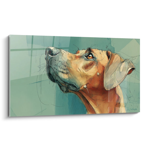 Schilderij van een Hond die met Tederheid de Ogen Omhoog Richt - Blik vol Hoop - Editie Rhodesian Ridgeback