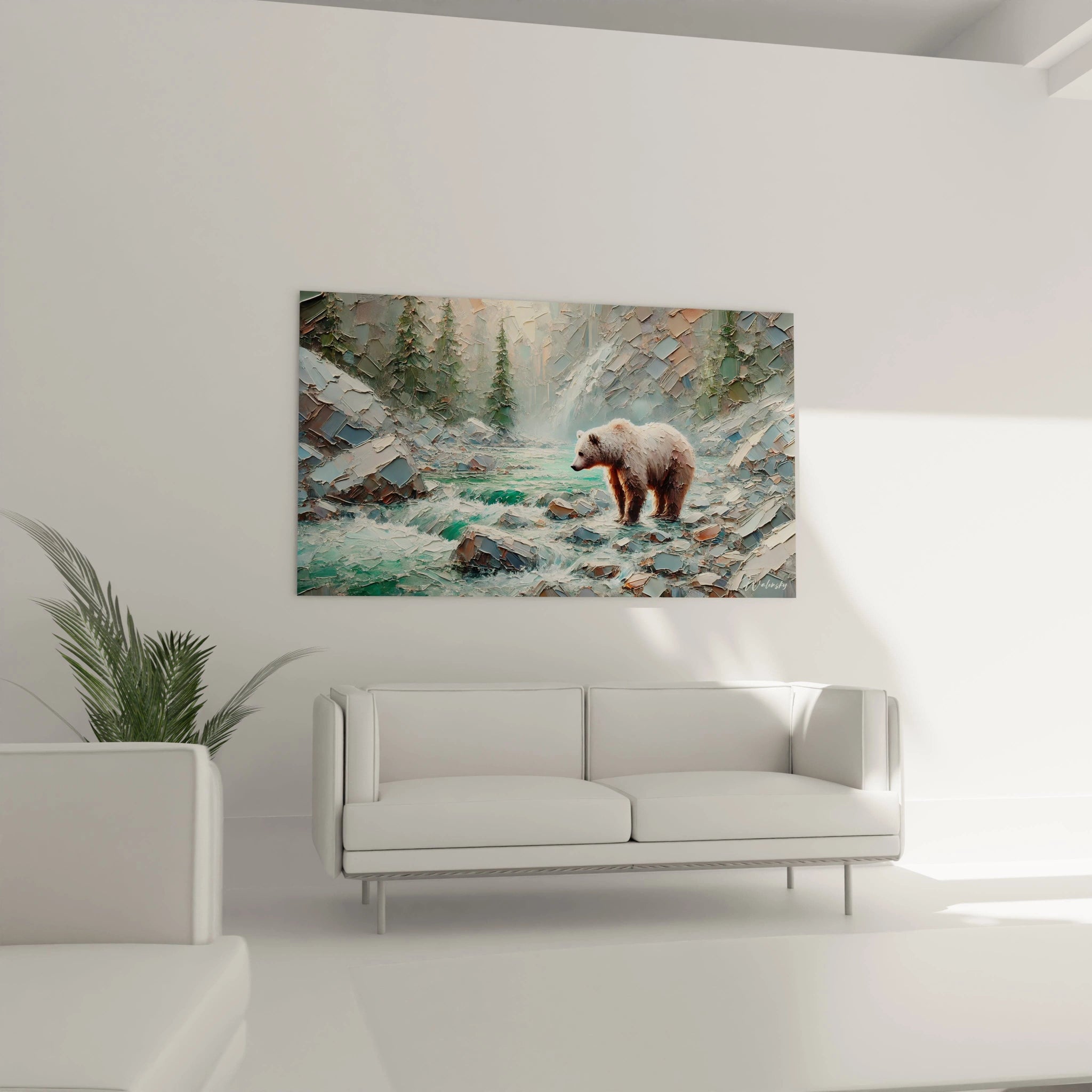 Ce tableau ours brun au-dessus du canapé transforme votre salon en un espace élégant et authentique. Son style sauvage et texturé attire tous les regards.

